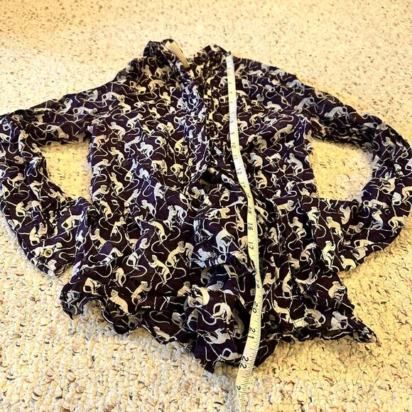 Anthropologie Maeve 2P Purple Monkey Print Roll Tab Sleeve Peplum Tunic Top Boho - Picture 6 of 11